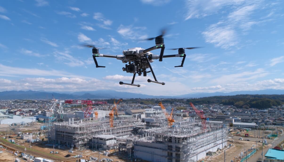 ドローン撮影で建設現場のスケール