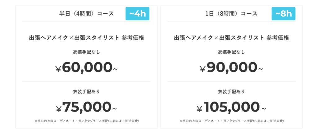 ヘアメイク × スタイリストのセットプランの料金