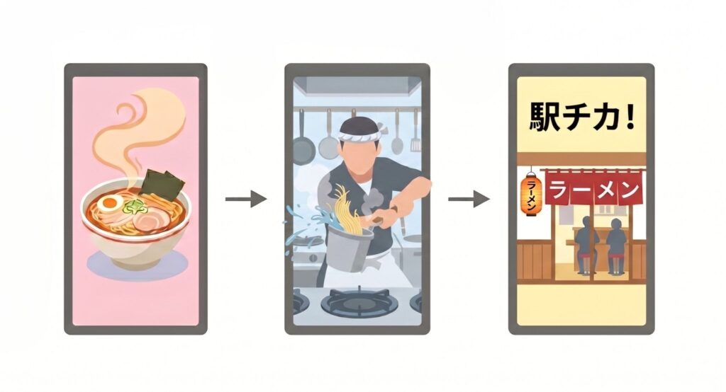 冒頭に食欲を刺激する映像を置く