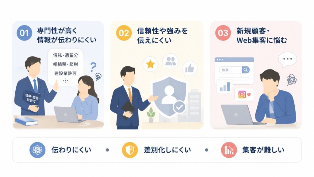 士業（弁護士・税理士・行政書士）のマーケティングでよくある課題