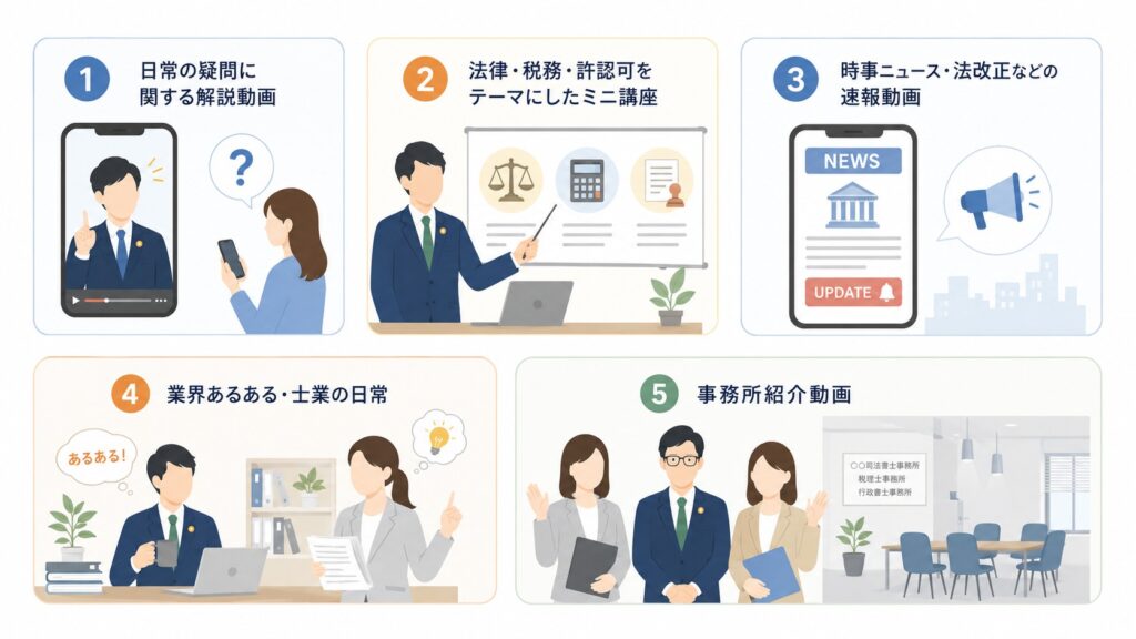 士業（弁護士・税理士・行政書士）で成果が出やすいショート動画の定番ジャンル