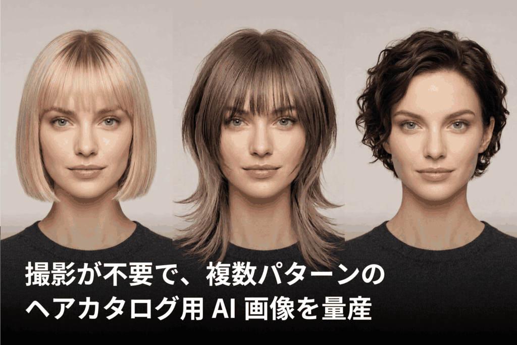 ヘアスタイル撮影が不要で、複数パターンのヘアカタログ用AI画像を量産